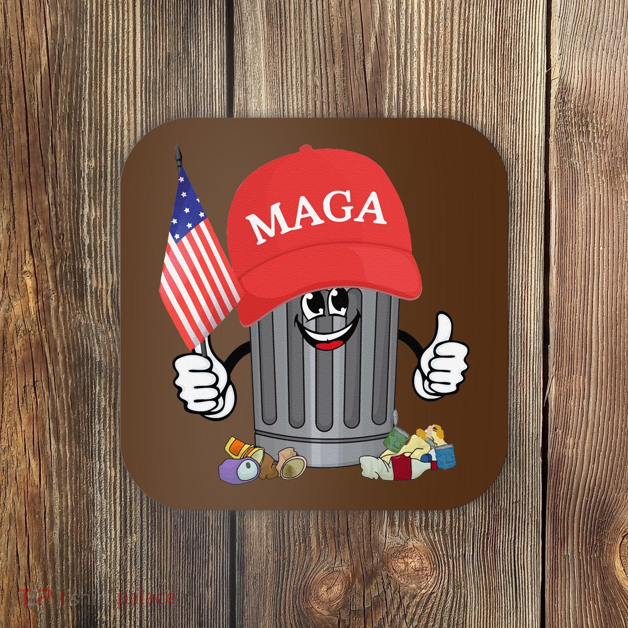 Proud Maga Garbage Trump Supporter Trash Can Cartoon Funny Gift Coaster