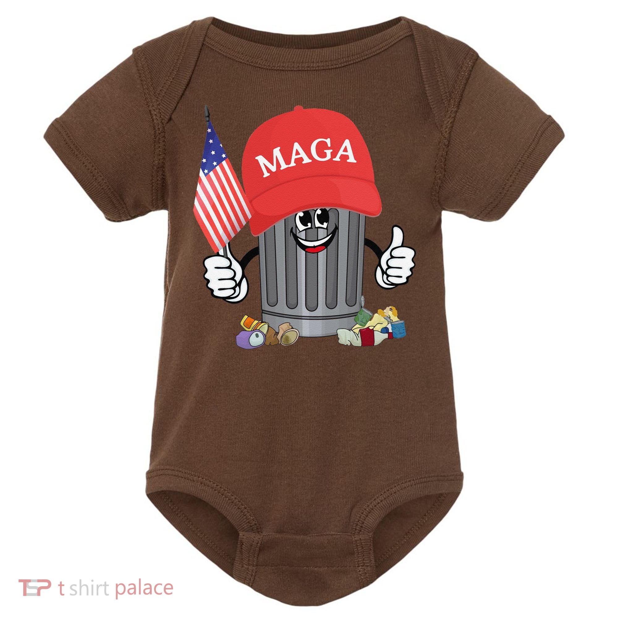 Proud Maga Garbage Trump Supporter Trash Can Cartoon Funny Gift Baby Bodysuit