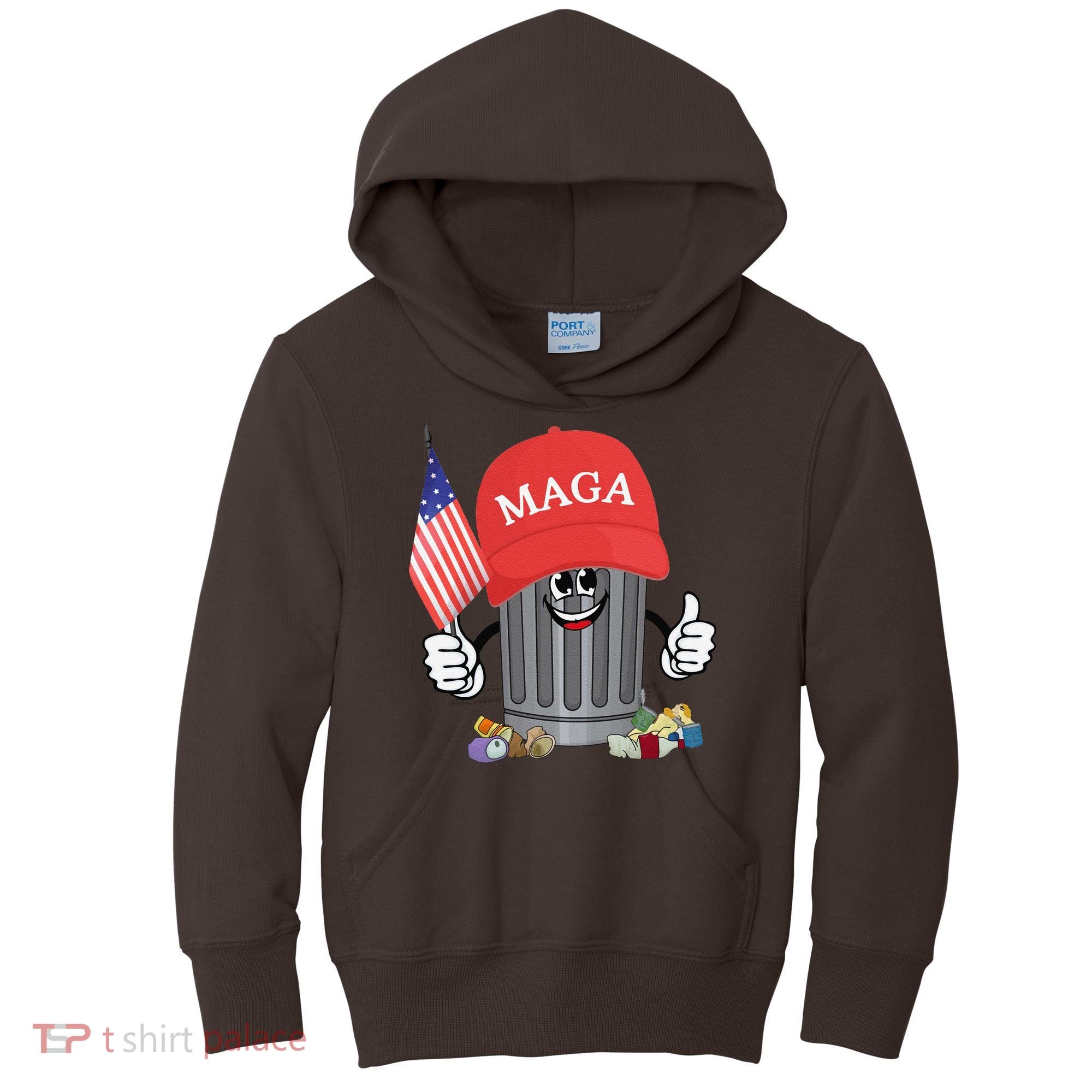 Proud Maga Garbage Trump Supporter Trash Can Cartoon Funny Gift Kids Hoodie