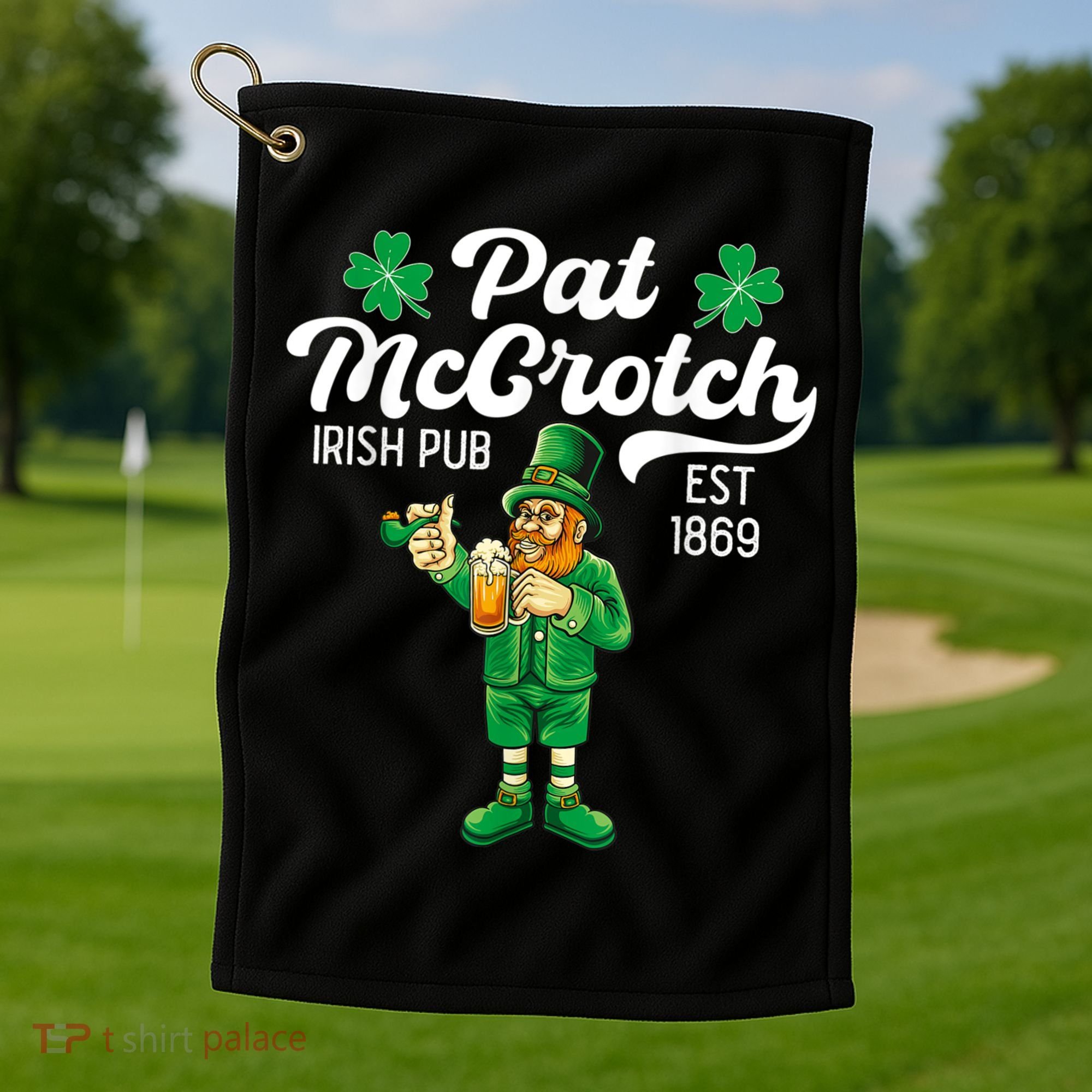 Pat Mccrotch Irish Pub Funny Leprechaun St Patricks Day Golf Towel