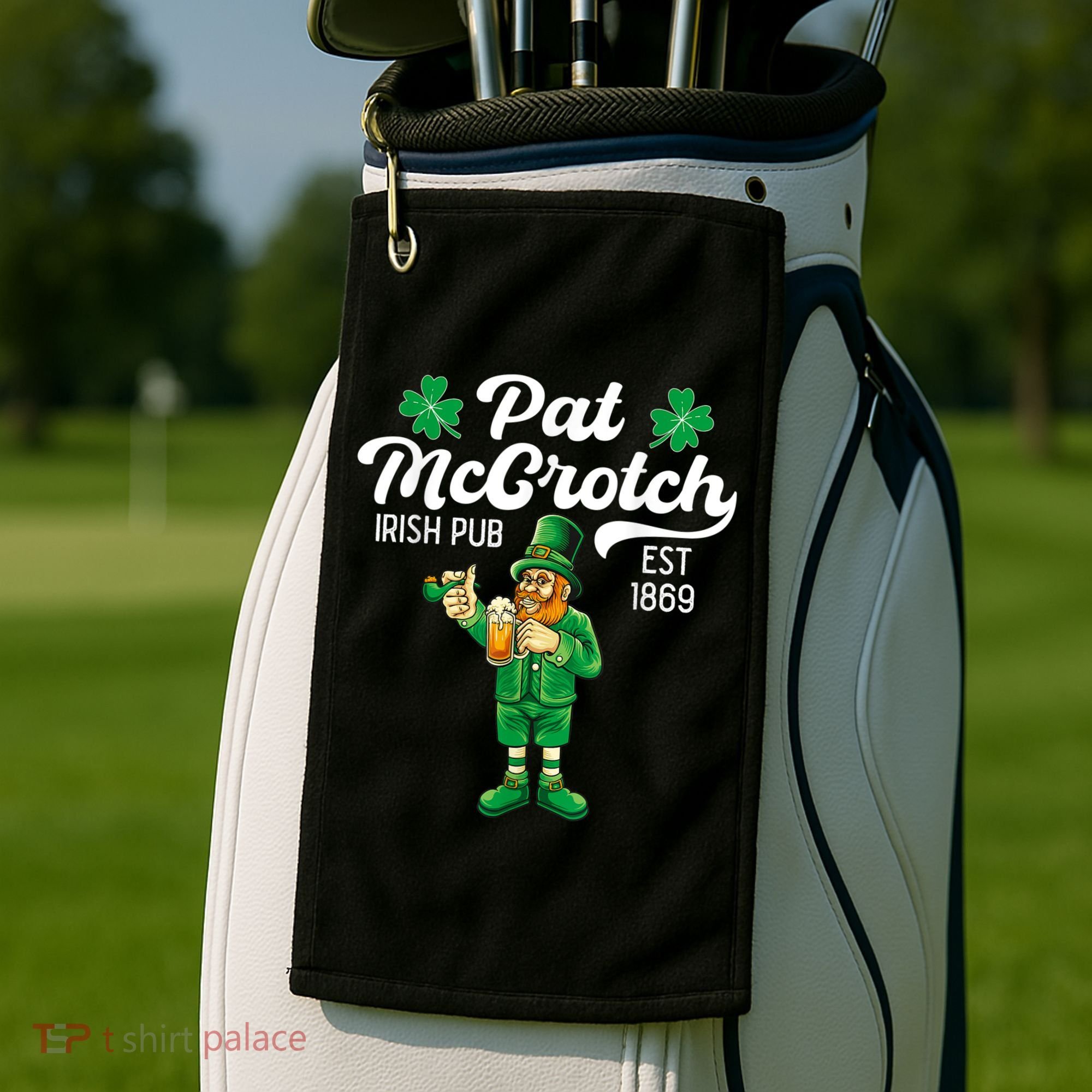 Pat Mccrotch Irish Pub Funny Leprechaun St Patricks Day Golf Towel