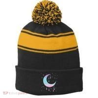 Pastel Moon Kawaii Pastel Goth Stripe Pom Pom Beanie thumb 0