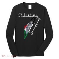 Palestine Map Keffiyeh Scarf Palestinian Flag in Arabic Long Sleeve Shirt thumb 0