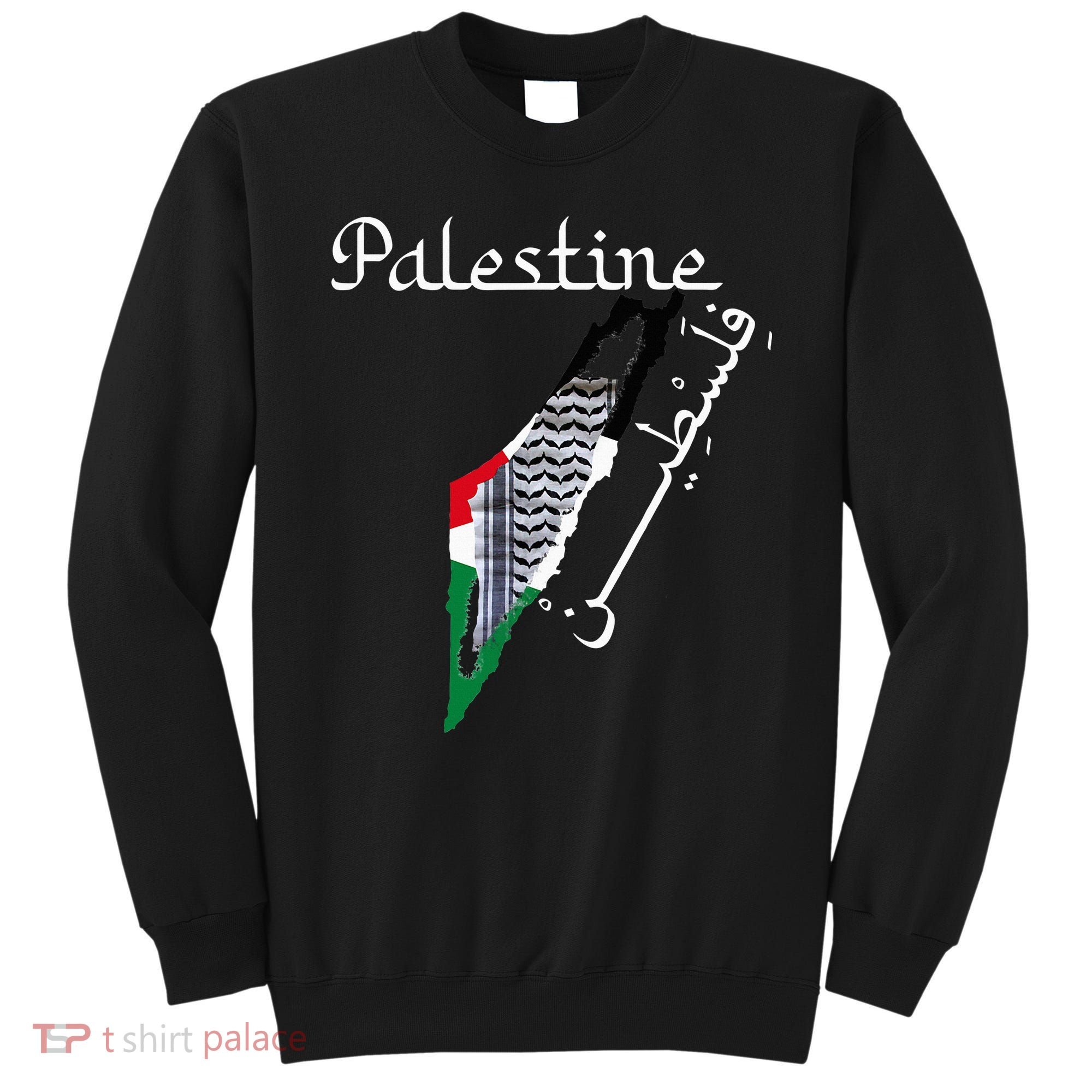 Palestine Map Keffiyeh Scarf Palestinian Flag in Arabic Sweatshirt