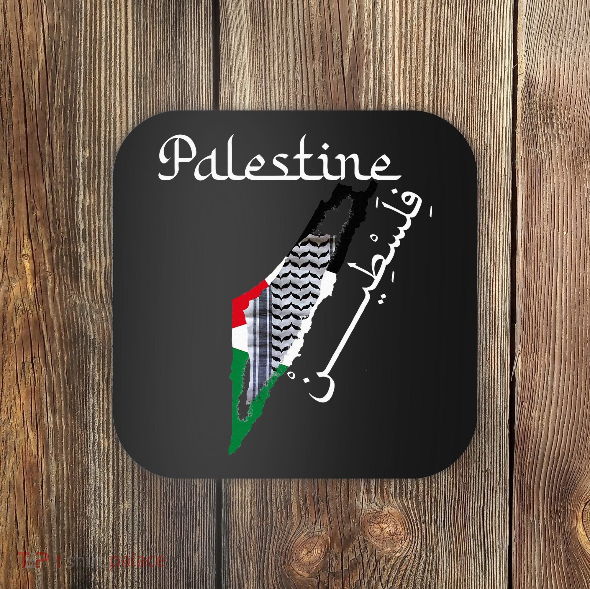 Palestine Map Keffiyeh Scarf Palestinian Flag in Arabic Coaster