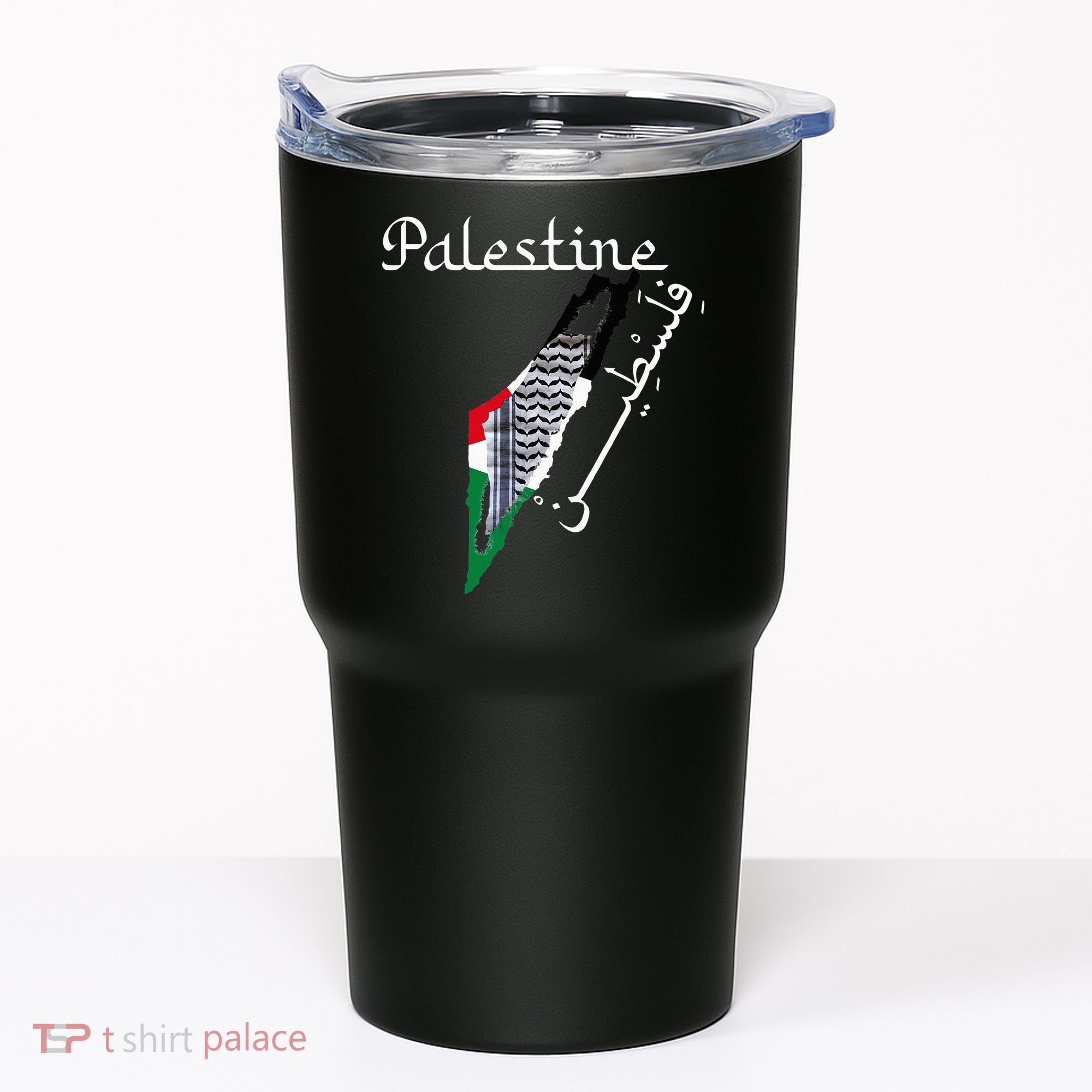 Palestine Map Keffiyeh Scarf Palestinian Flag in Arabic Tumbler