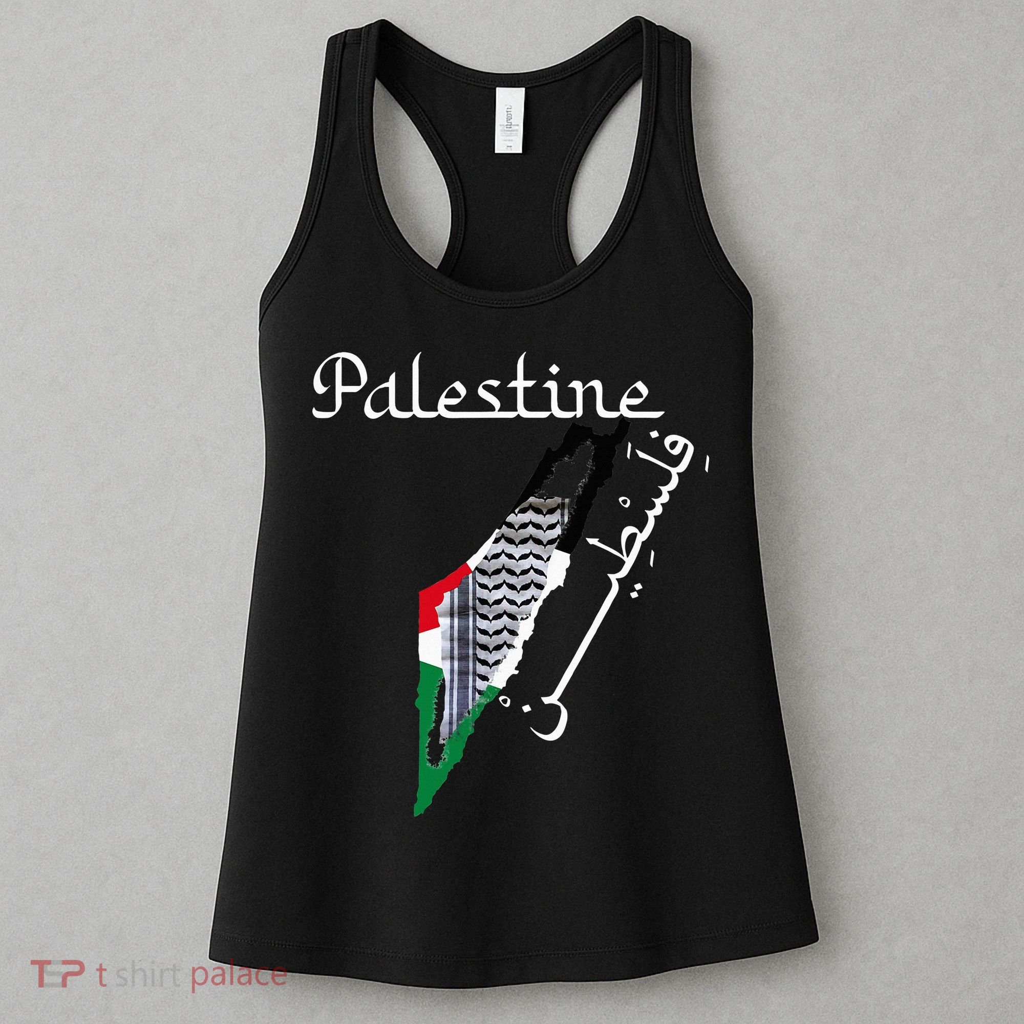 Palestine Map Keffiyeh Scarf Palestinian Flag in Arabic Women's Tank Top