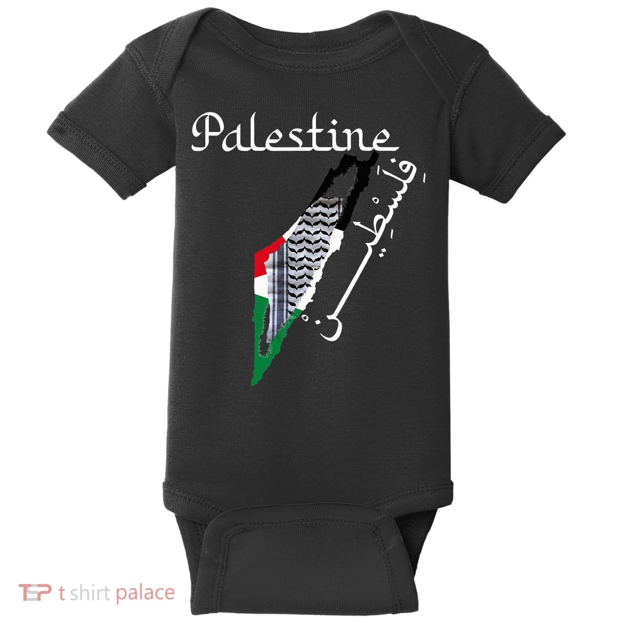 Palestine Map Keffiyeh Scarf Palestinian Flag in Arabic Baby Bodysuit