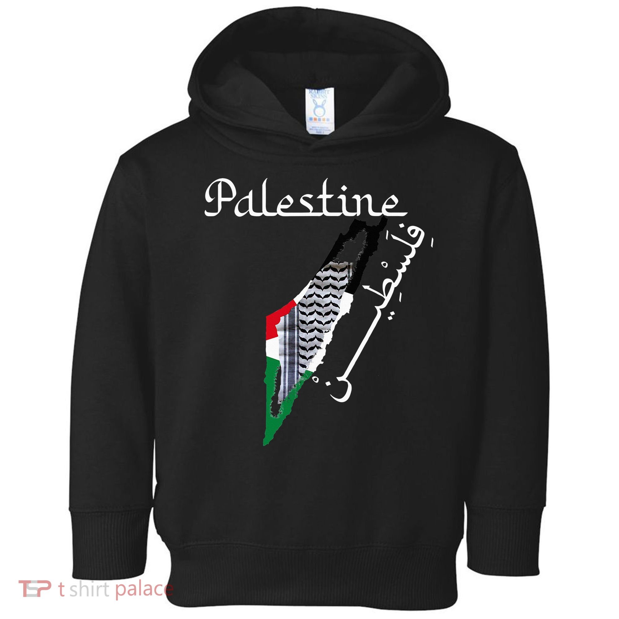 Palestine Map Keffiyeh Scarf Palestinian Flag in Arabic Toddler Hoodie