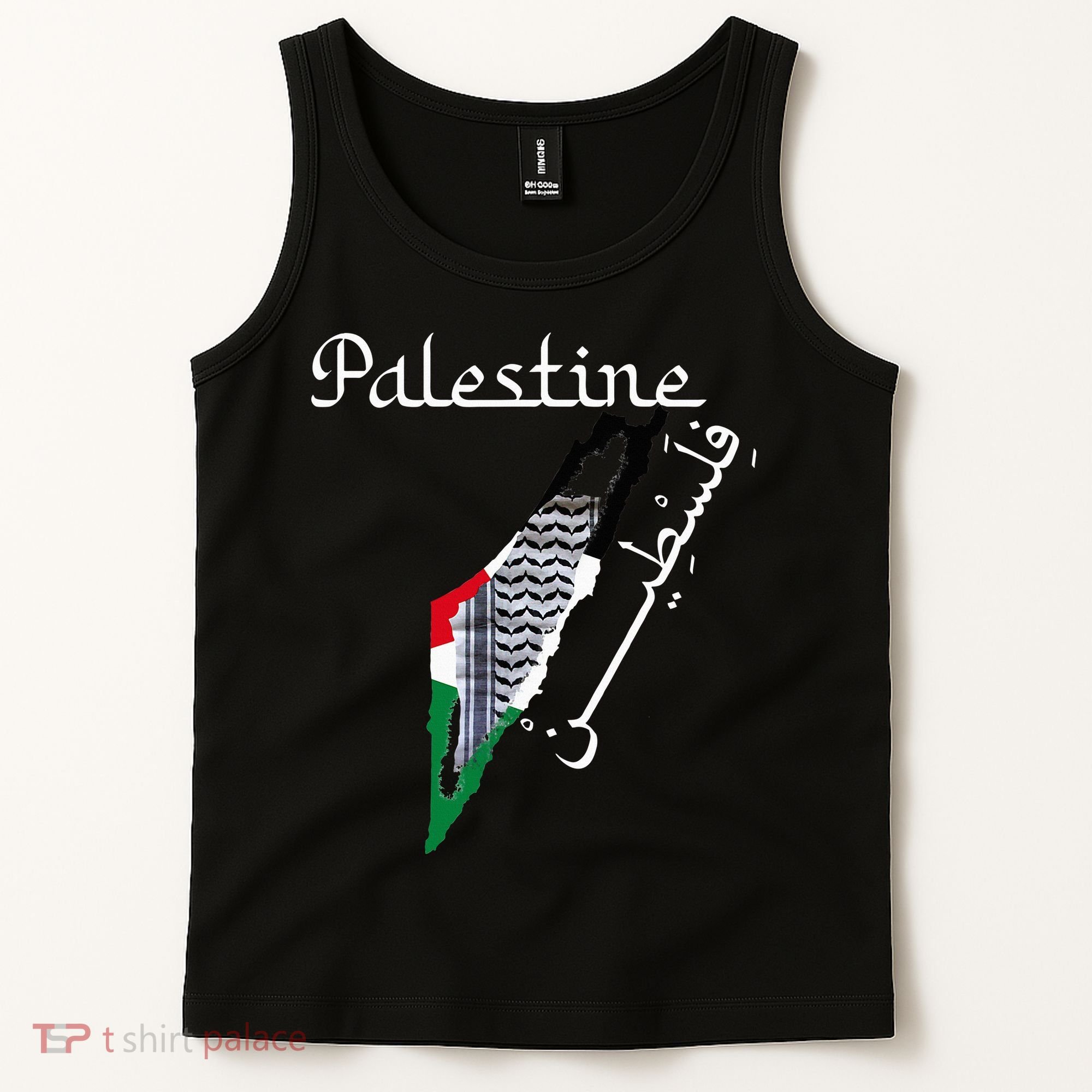 Palestine Map Keffiyeh Scarf Palestinian Flag in Arabic Tank Top