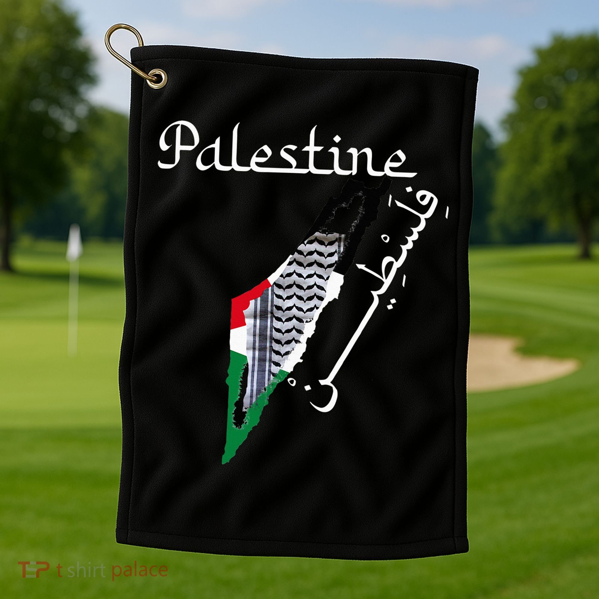 Palestine Map Keffiyeh Scarf Palestinian Flag in Arabic Golf Towel