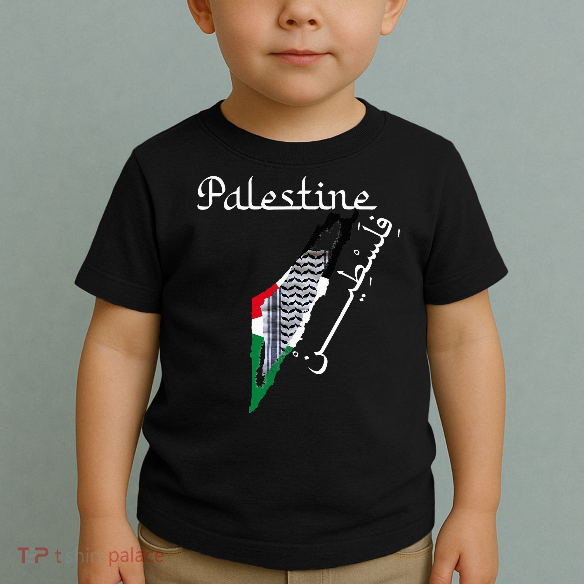 Palestine Map Keffiyeh Scarf Palestinian Flag in Arabic Toddler T-Shirt