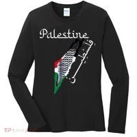Palestine Map Keffiyeh Scarf Palestinian Flag in Arabic Women's Long Sleeve Shirt thumb 0
