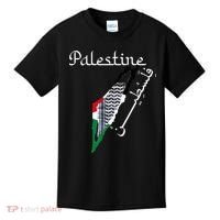 Palestine Map Keffiyeh Scarf Palestinian Flag in Arabic Kids T-Shirt thumb 0