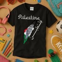Palestine Map Keffiyeh Scarf Palestinian Flag in Arabic Kids T-Shirt thumb 3