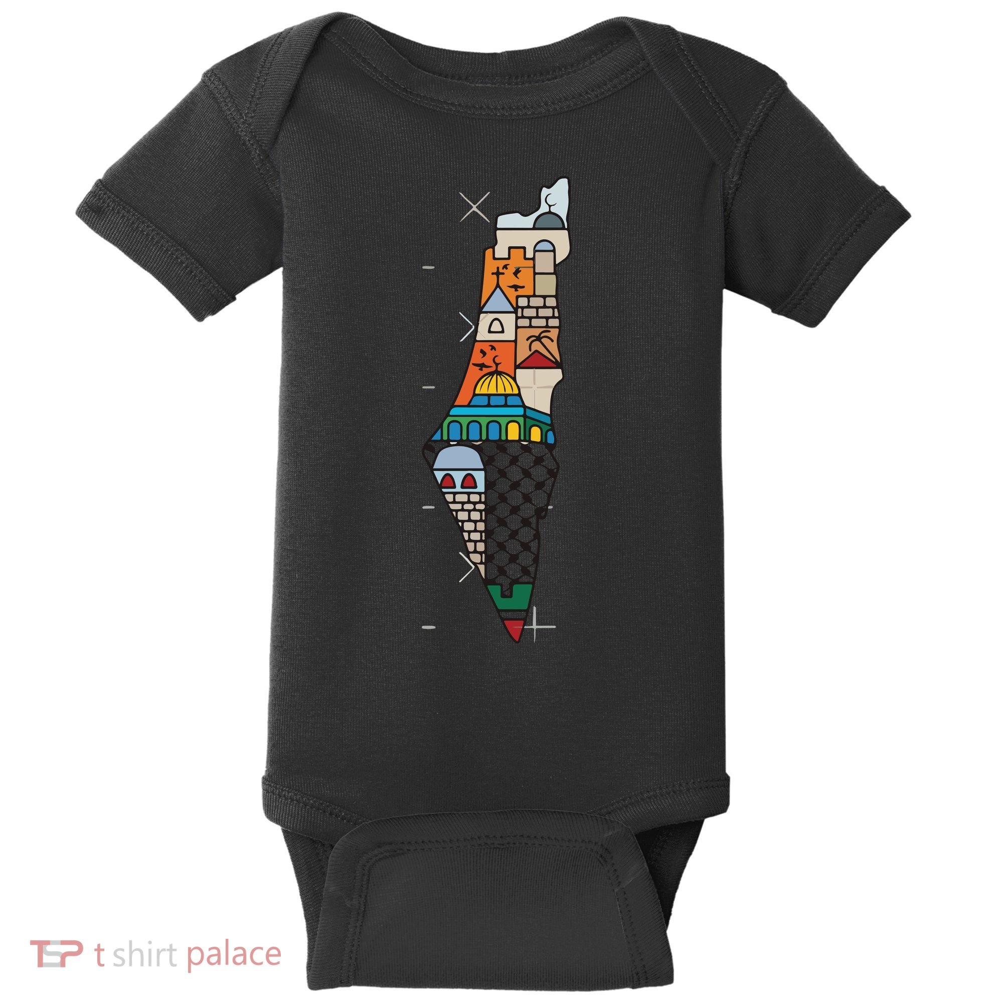Palestine Map Kofeyah Palestine Baby Bodysuit