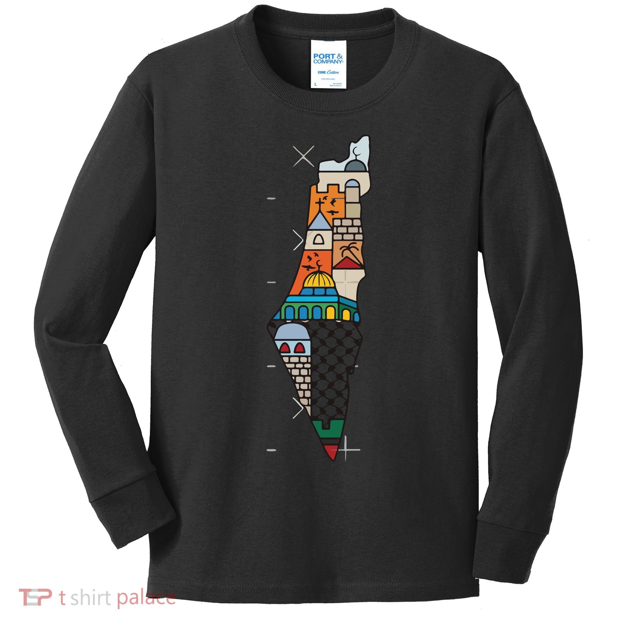 Palestine Map Kofeyah Palestine Kids Long Sleeve Shirt
