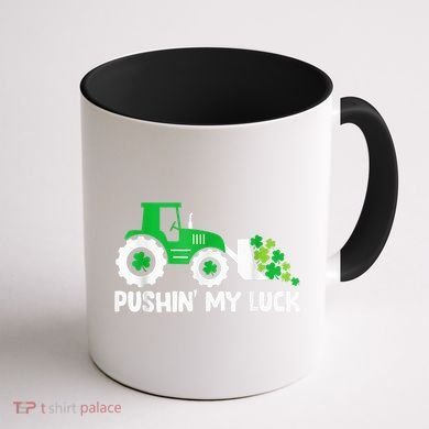 Pushing My Luck Tractor Truck St Patricks Day Coffee Mug back