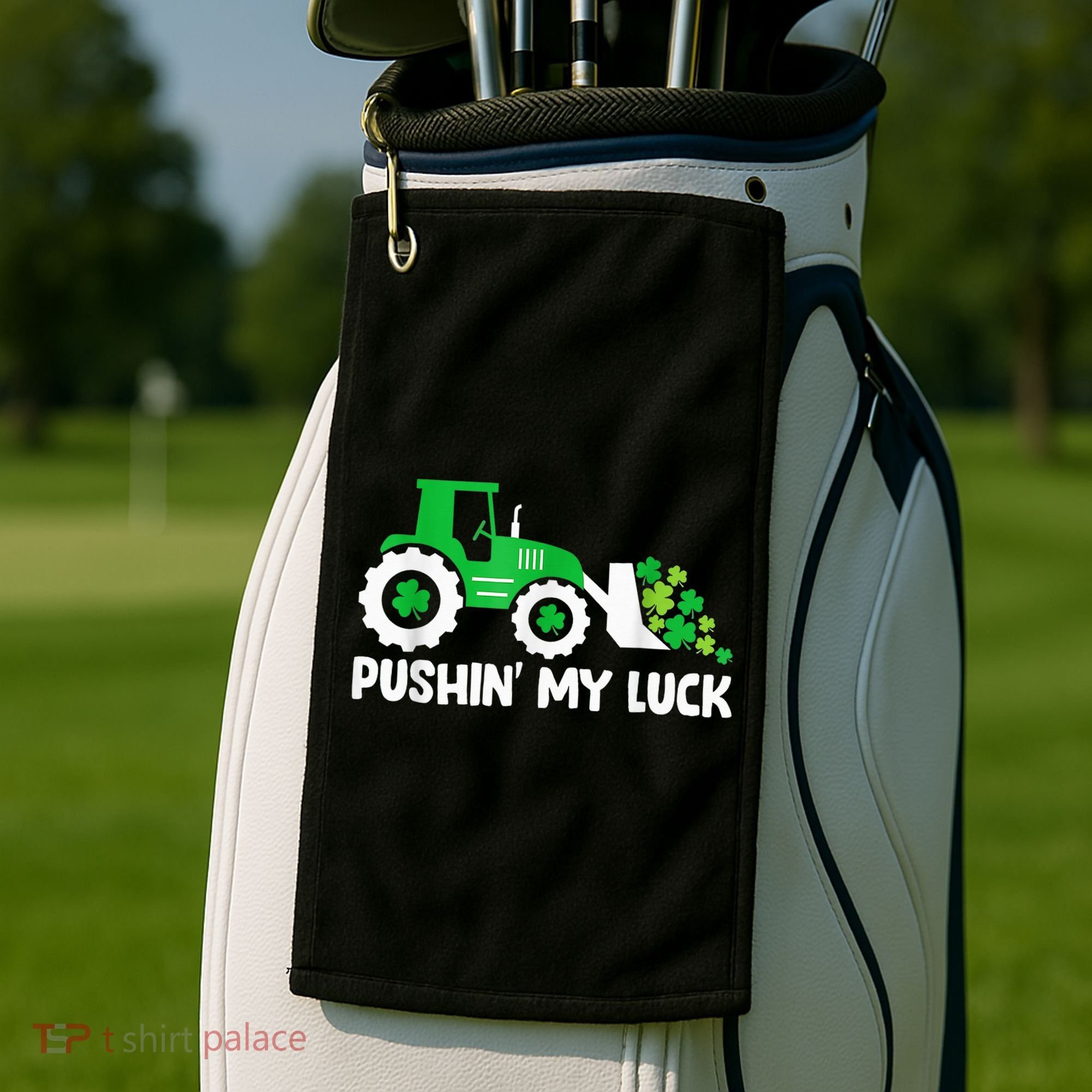 Pushing My Luck Tractor Truck St Patricks Day Golf Towel