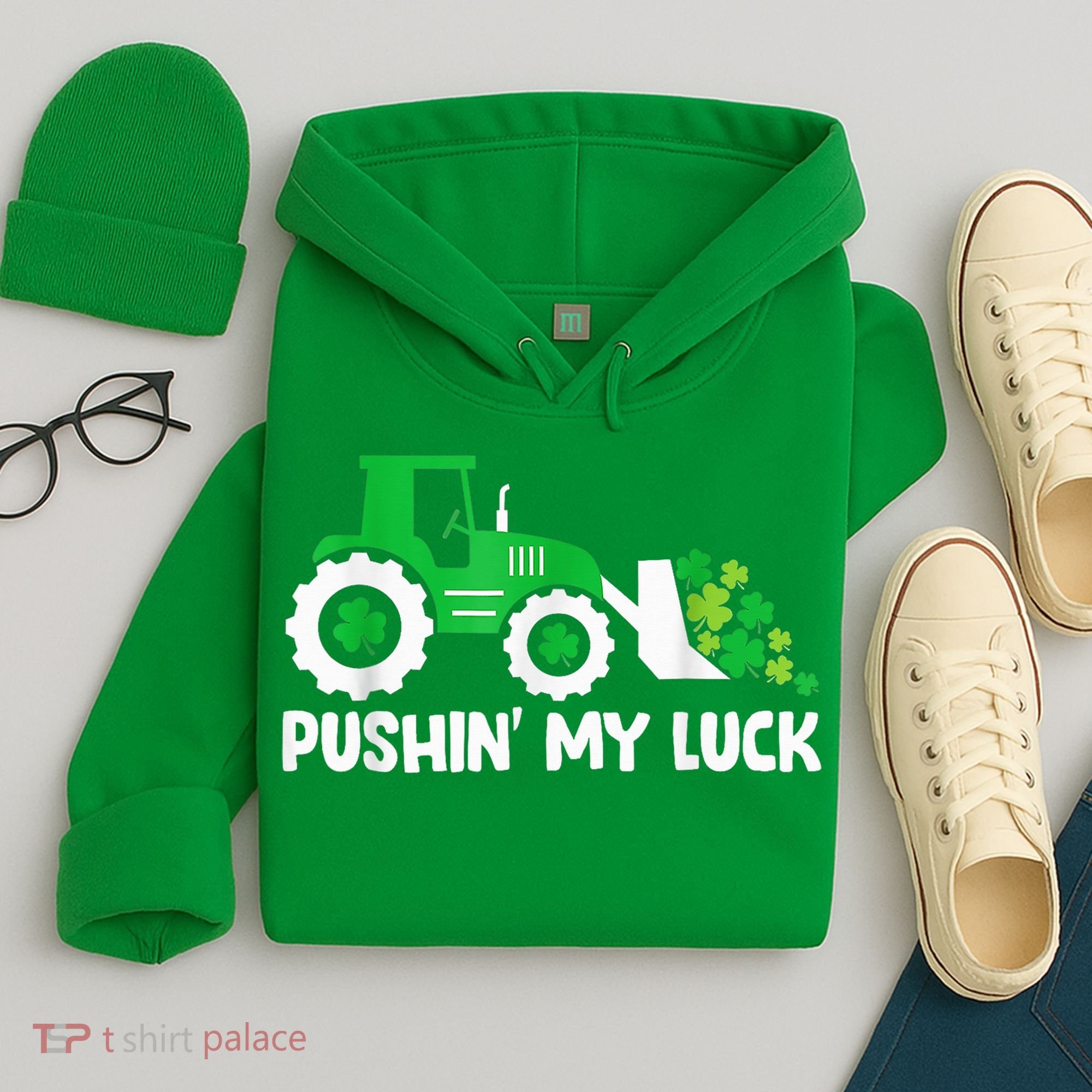 Pushing My Luck Tractor Truck St Patricks Day Hoodie