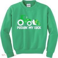 Pushing My Luck Tractor Truck St Patricks Day Kids Sweatshirt thumb 0