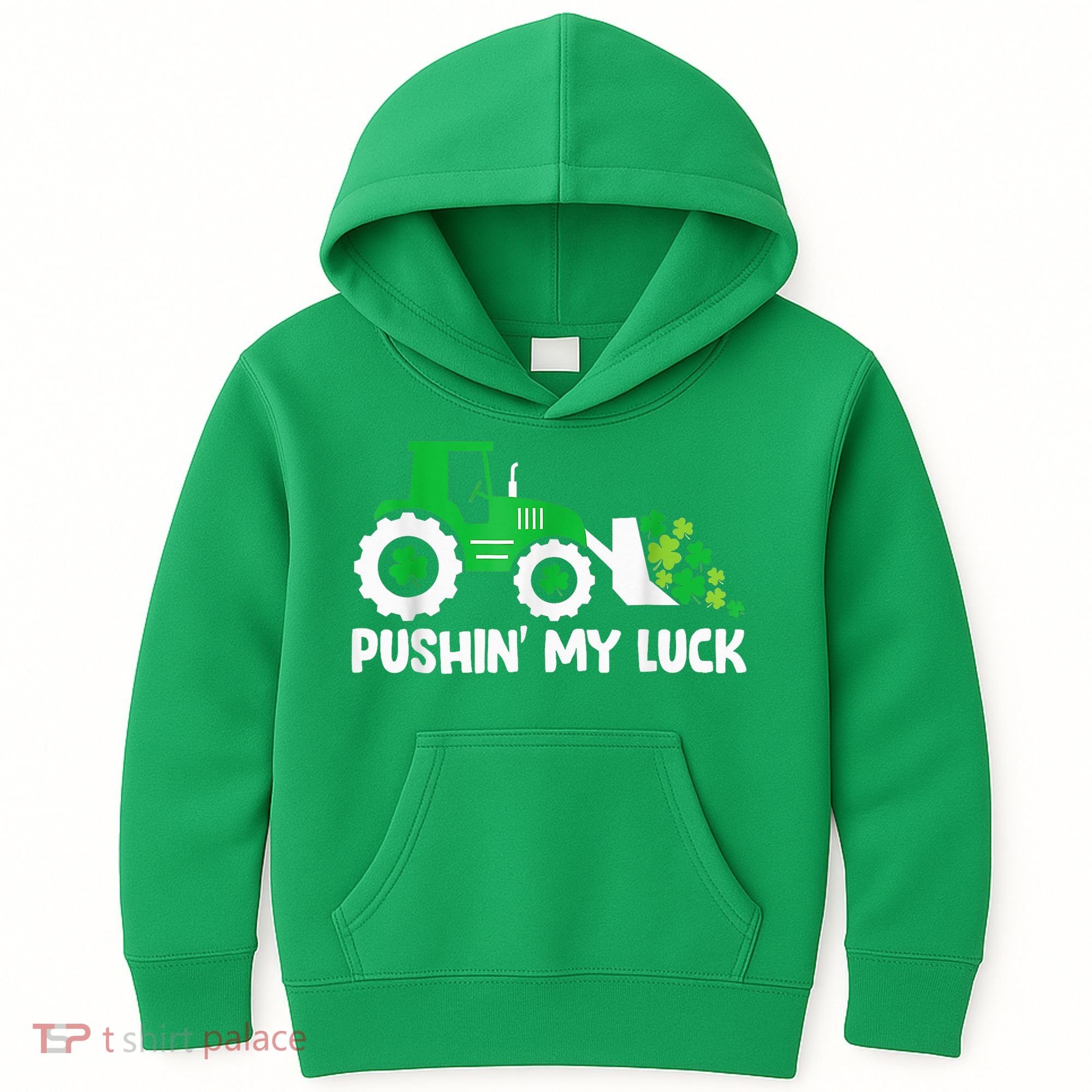 Pushing My Luck Tractor Truck St Patricks Day Kids Hoodie