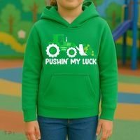 Pushing My Luck Tractor Truck St Patricks Day Kids Hoodie thumb 3
