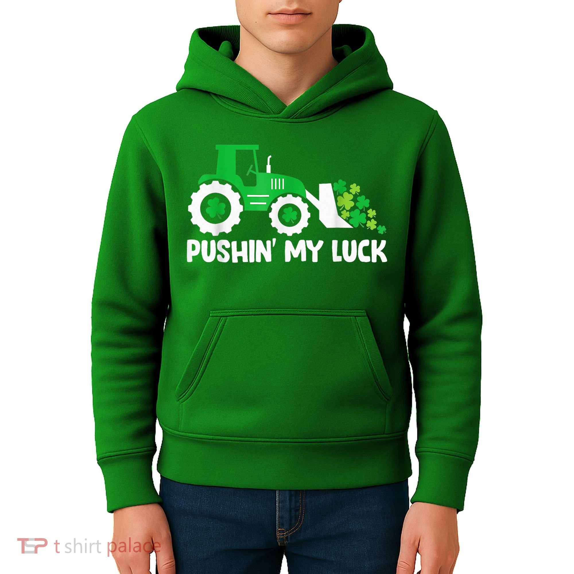Pushing My Luck Tractor Truck St Patricks Day Kids Hoodie