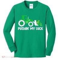 Pushing My Luck Tractor Truck St Patricks Day Kids Long Sleeve Shirt thumb 0