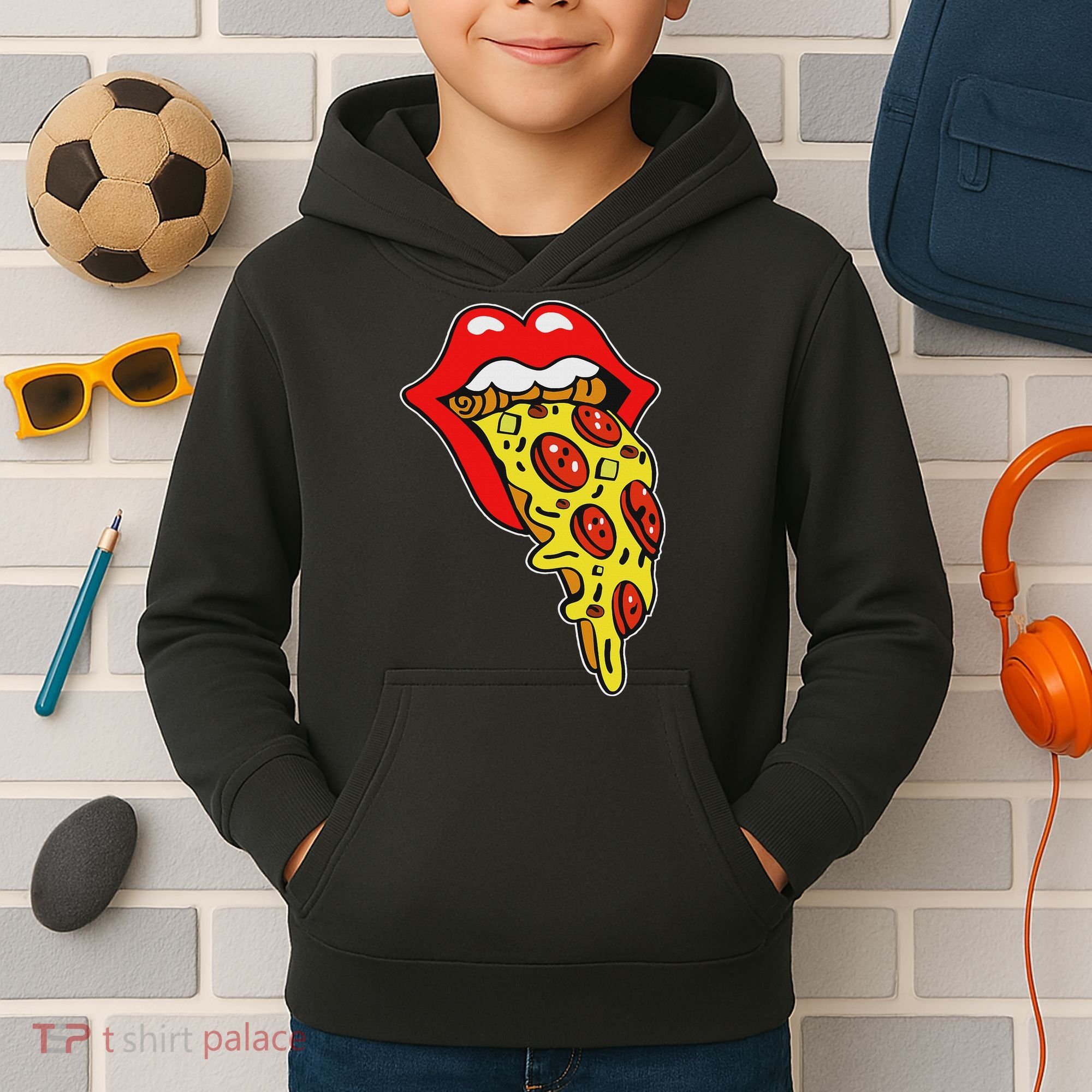 Pizza Mouth Lips Kids Hoodie