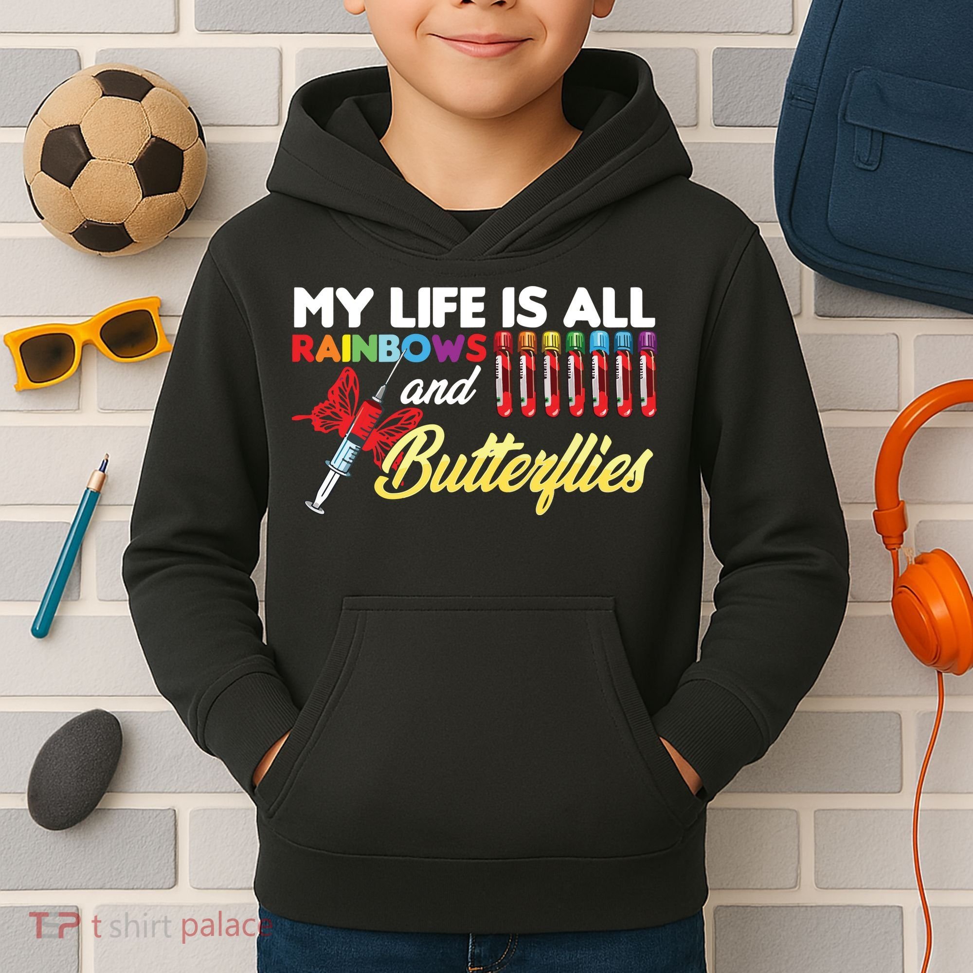 Phlebotomy My Life Is Rainbows Butterflies Phlebotomist Kids Hoodie