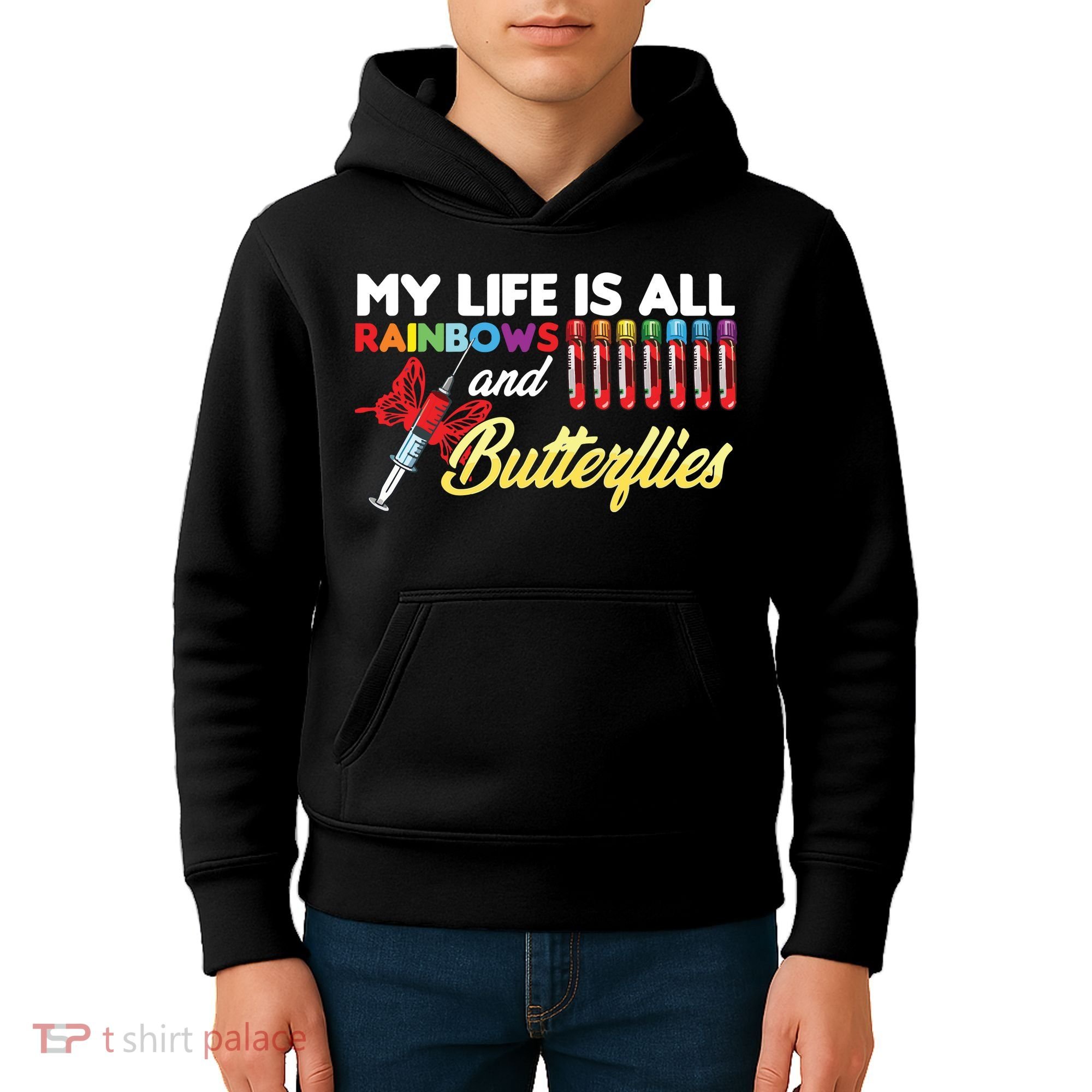 Phlebotomy My Life Is Rainbows Butterflies Phlebotomist Kids Hoodie