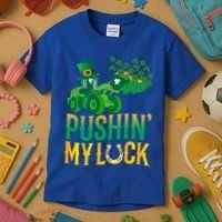 Pushing My Luck Funny Wheel Loader St Paddy’S Day Meaningful Gift Kids T-Shirt thumb 3