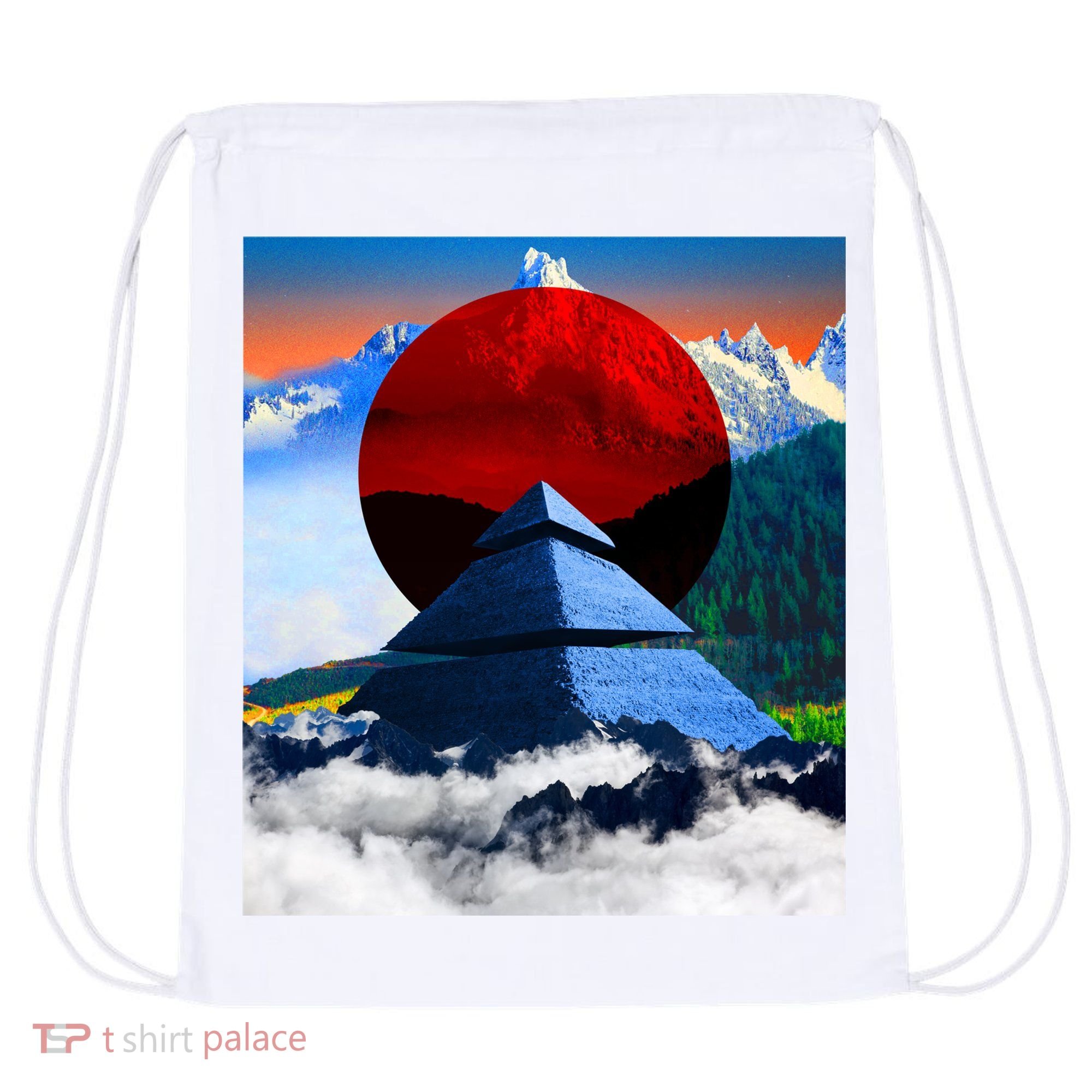 Pyramid Mountain Landscape Art Drawstring Bag