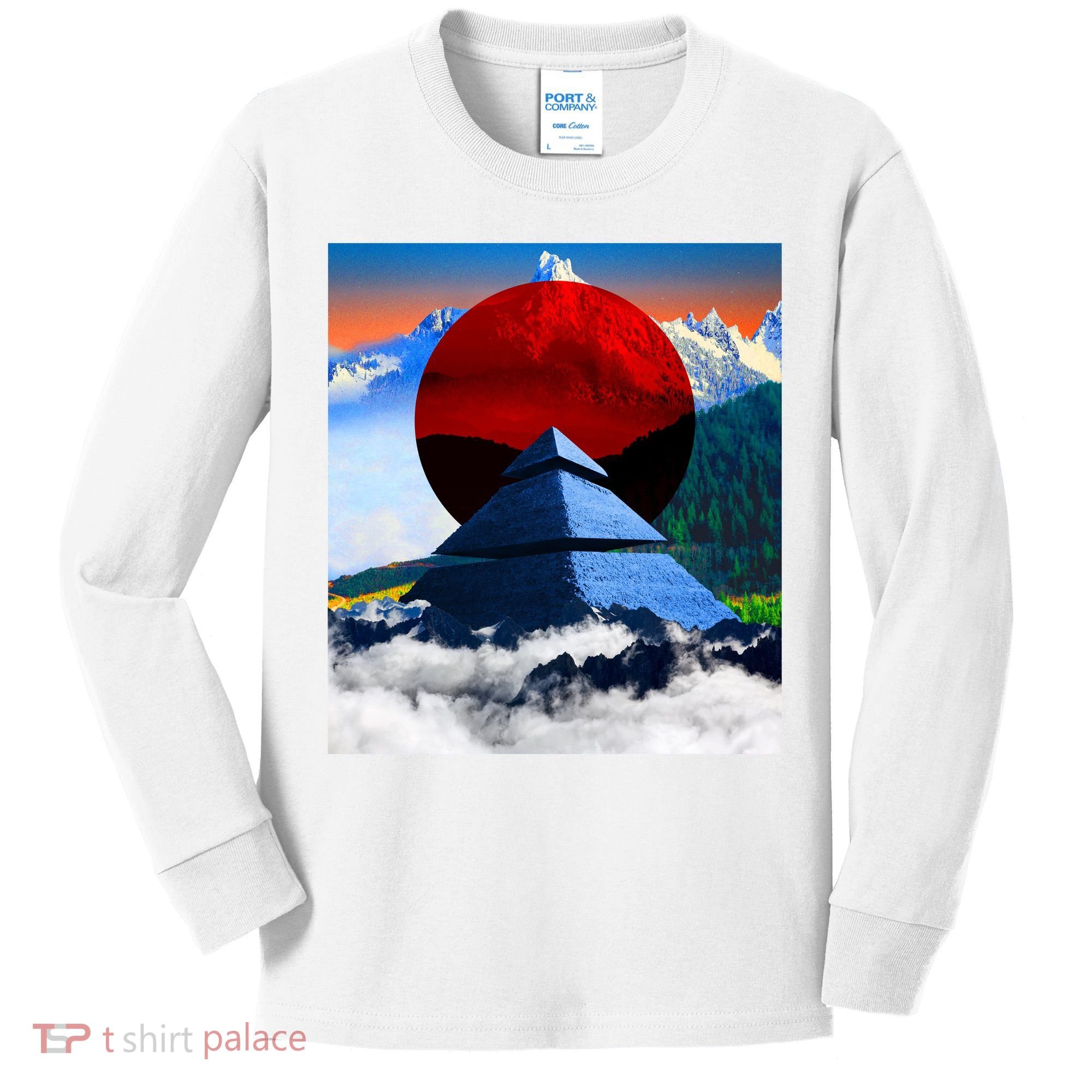 Pyramid Mountain Landscape Art Kids Long Sleeve Shirt