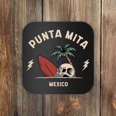 Punta Mita Mexico Vintage Surfing Skeleton Skull Coaster