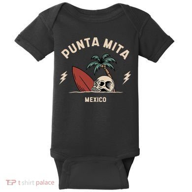 Punta Mita Mexico Vintage Surfing Skeleton Skull Baby Bodysuit