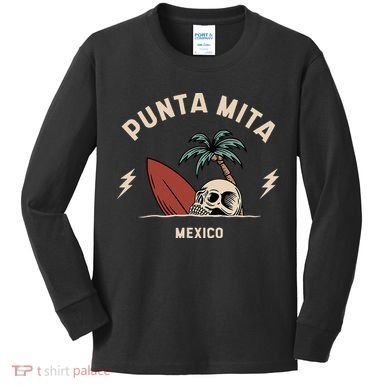 Punta Mita Mexico Vintage Surfing Skeleton Skull Kids Long Sleeve Shirt