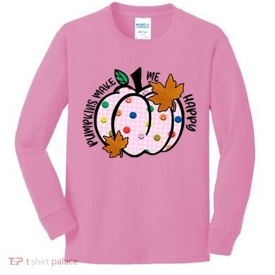 Pumpkins Make Me Happy Cute Fall Autumn Kids Long Sleeve Shirt