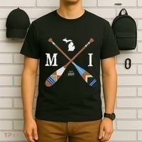 Paddle Mi Michigan Lake Life Painted Oars T-Shirt thumb 6