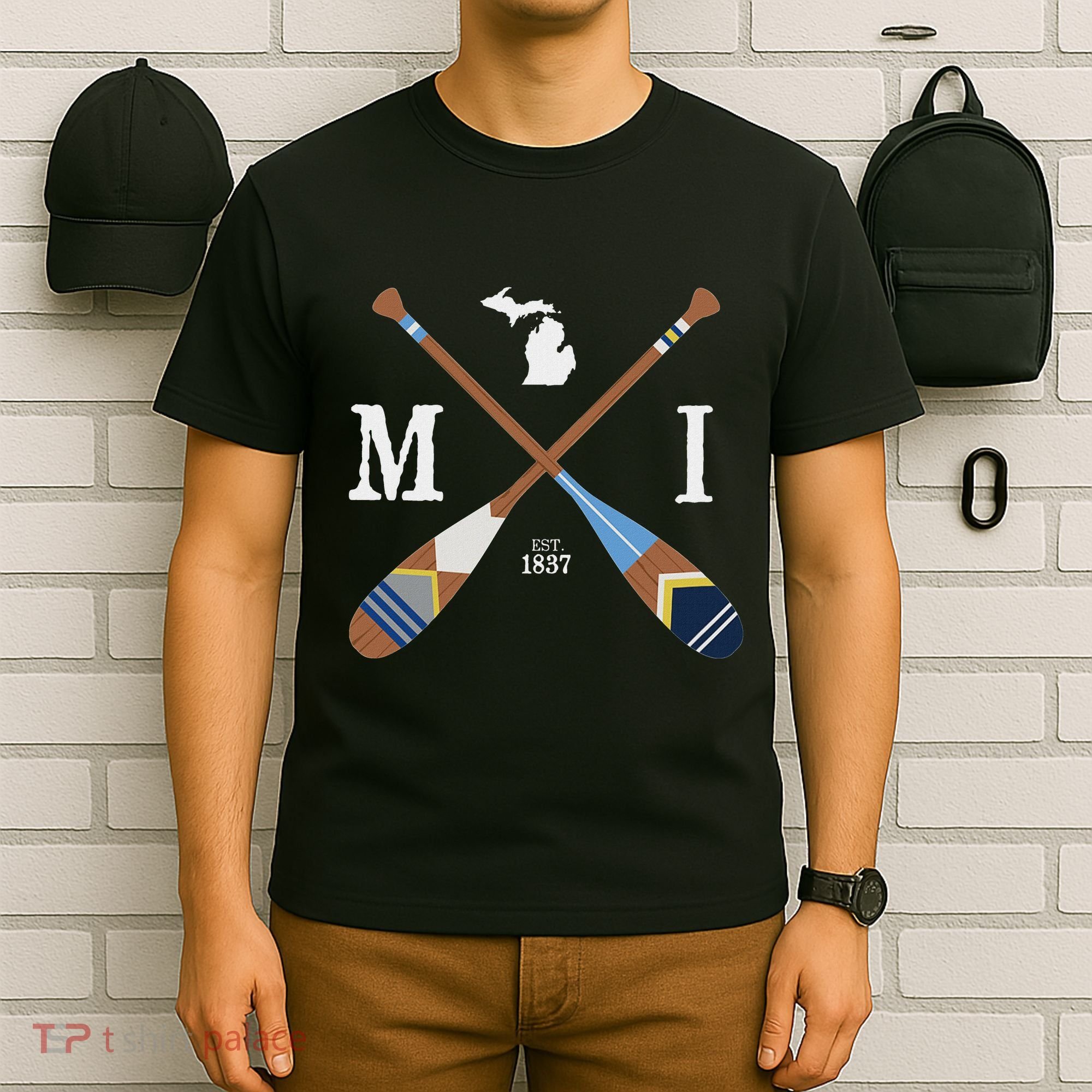 Paddle Mi Michigan Lake Life Painted Oars T-Shirt