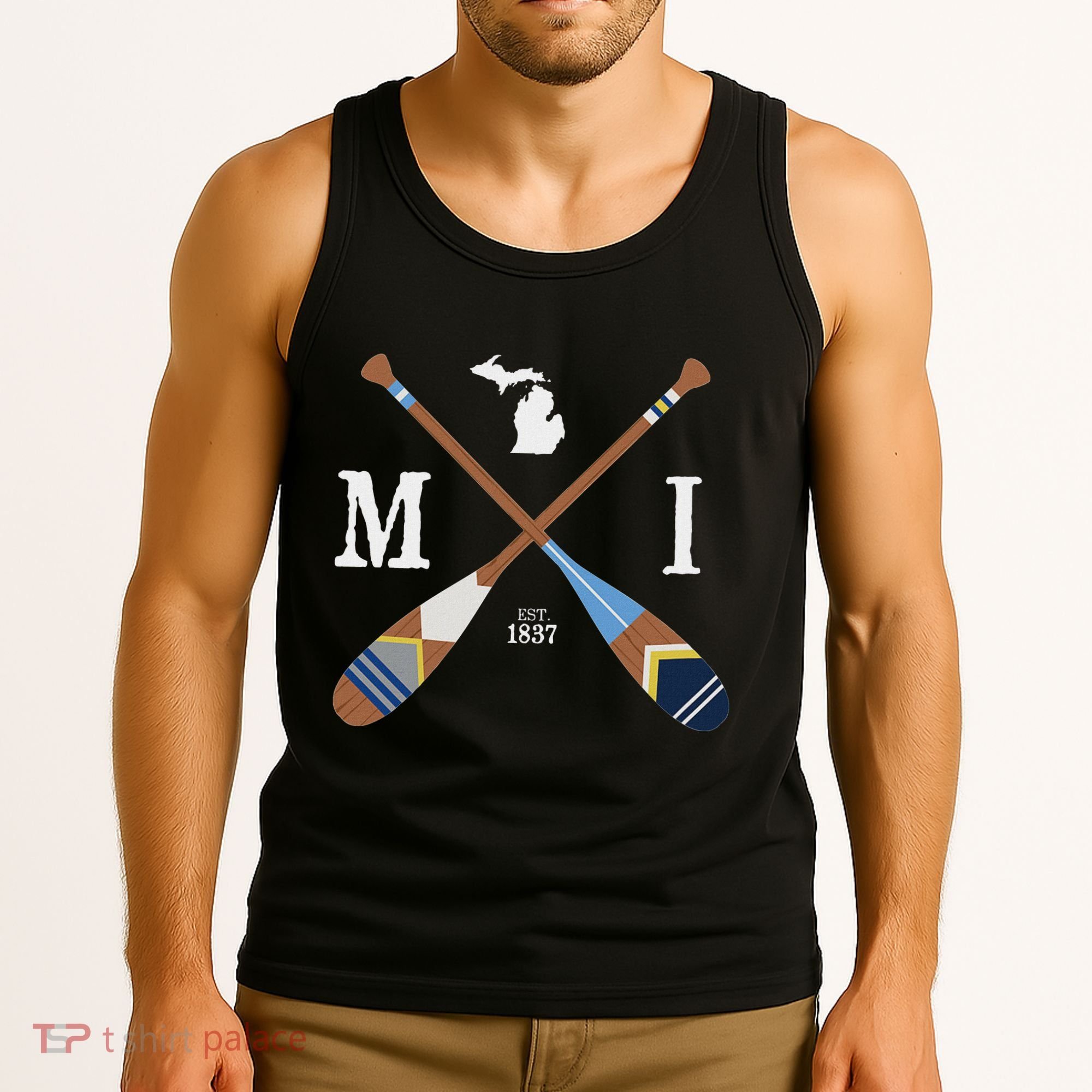 Paddle Mi Michigan Lake Life Painted Oars Tank Top