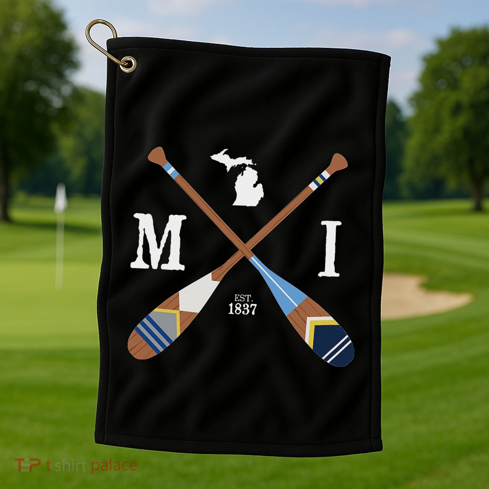 Paddle Mi Michigan Lake Life Painted Oars Golf Towel
