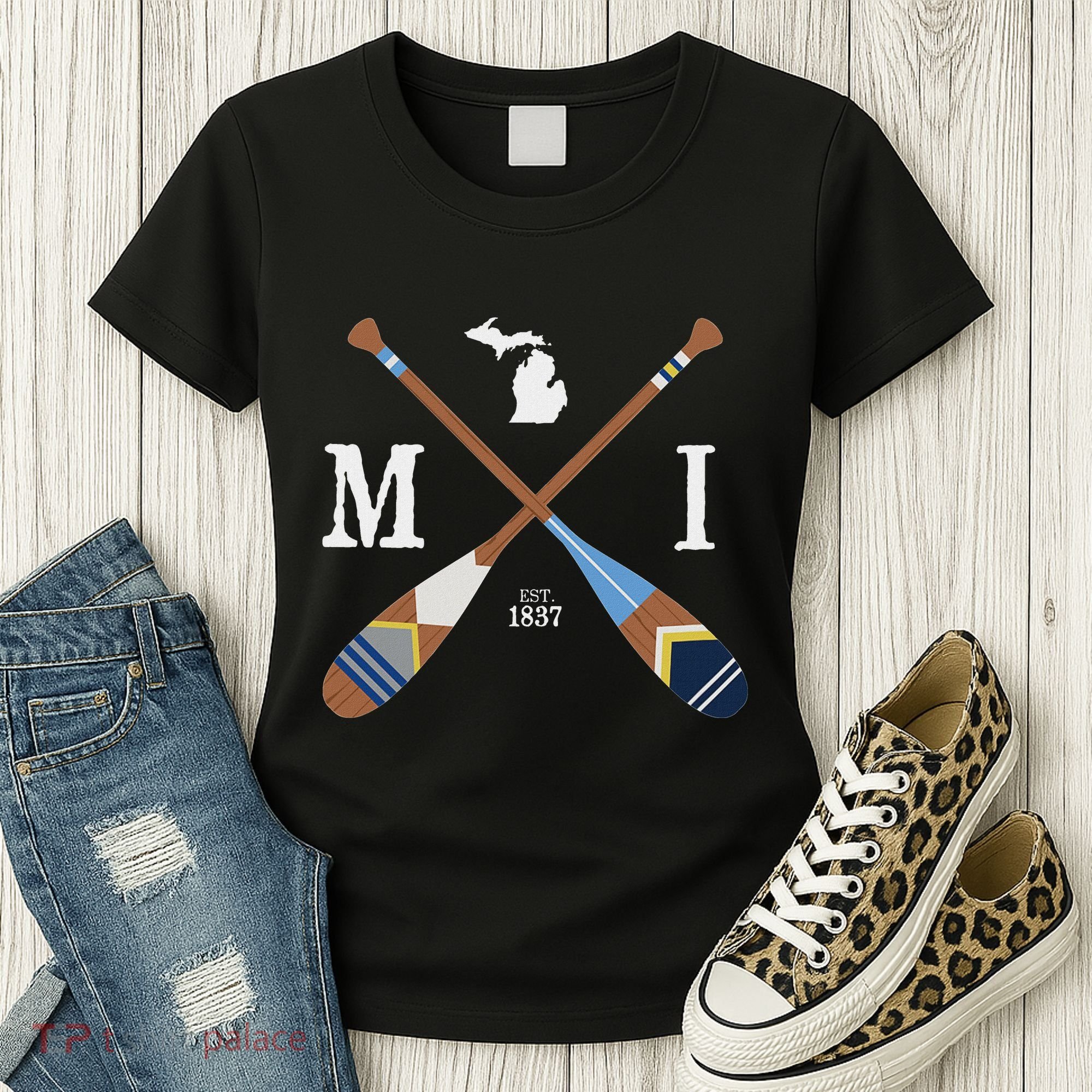 Paddle Mi Michigan Lake Life Painted Oars Women's T-Shirt