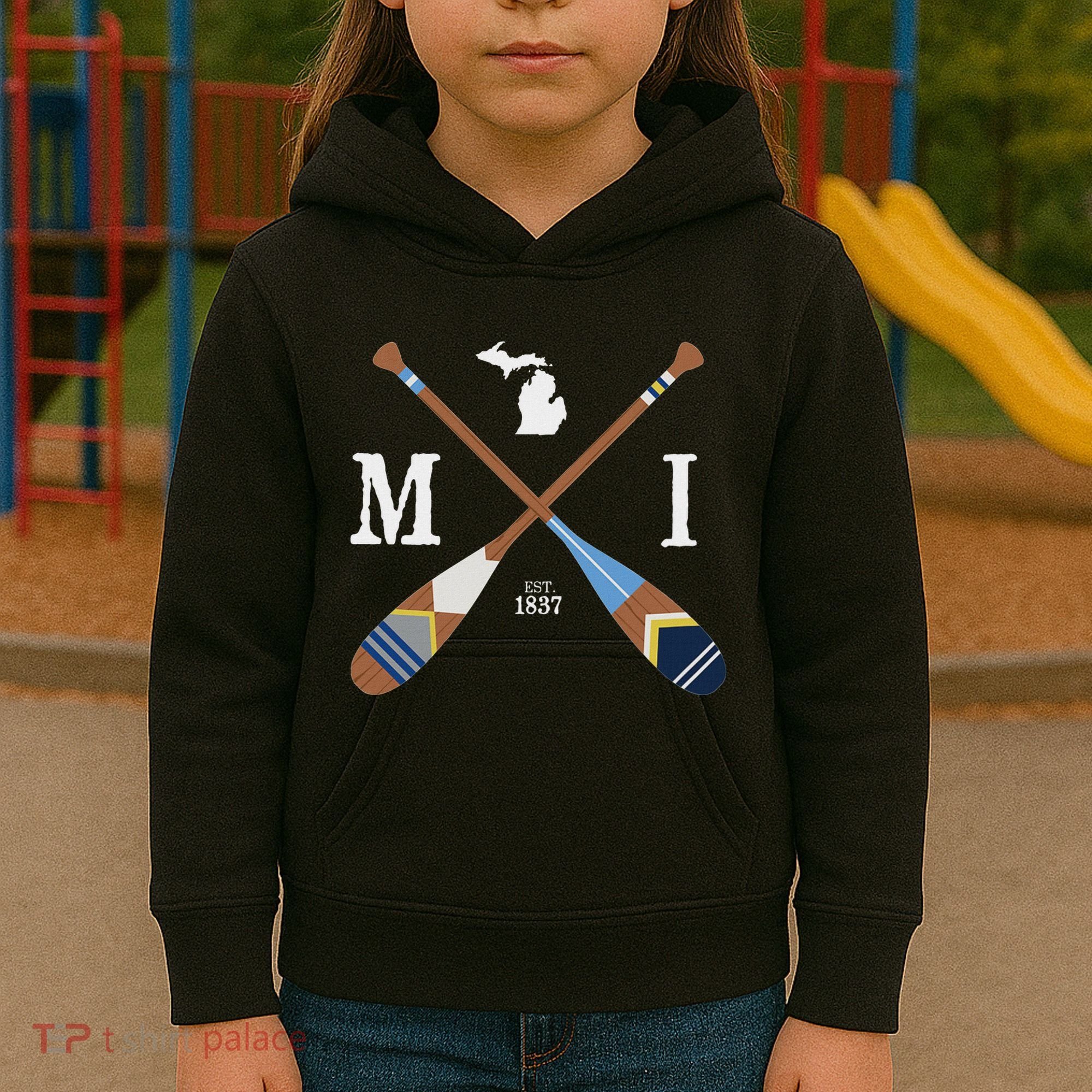 Paddle Mi Michigan Lake Life Painted Oars Kids Hoodie