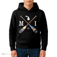 Paddle Mi Michigan Lake Life Painted Oars Kids Hoodie thumb 4