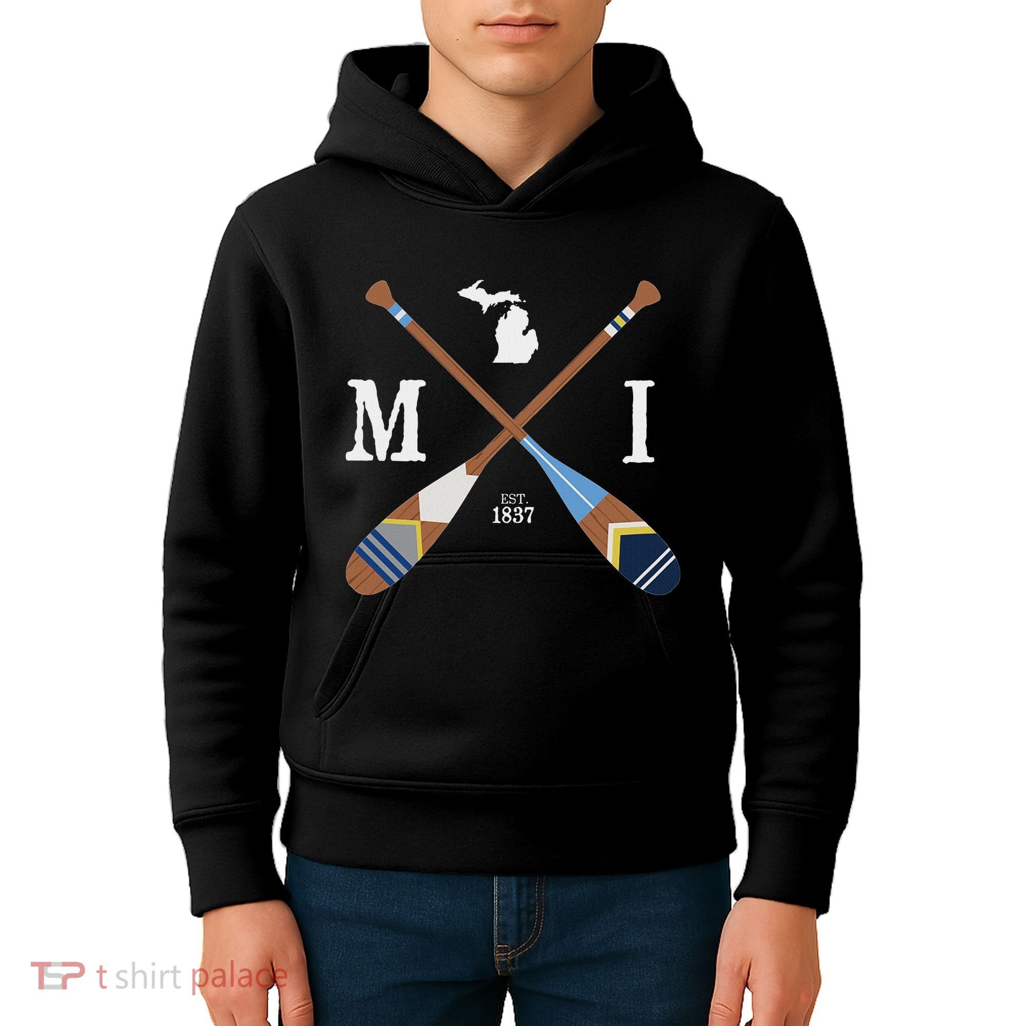 Paddle Mi Michigan Lake Life Painted Oars Kids Hoodie