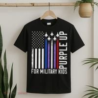 Purple Military Month Child Month Us American Flag T-Shirt thumb 2