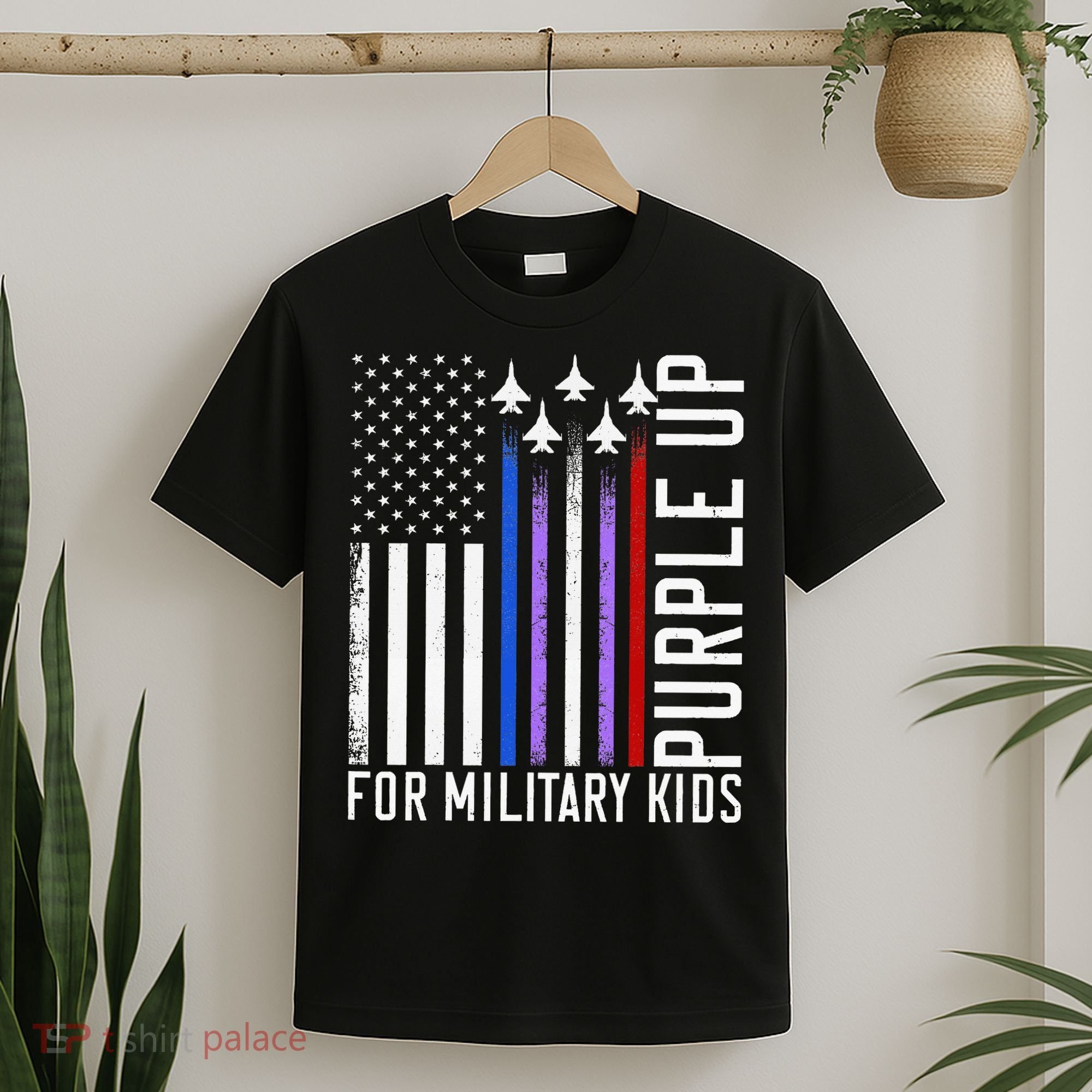 Purple Military Month Child Month Us American Flag T-Shirt