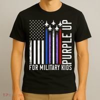 Purple Military Month Child Month Us American Flag T-Shirt thumb 3